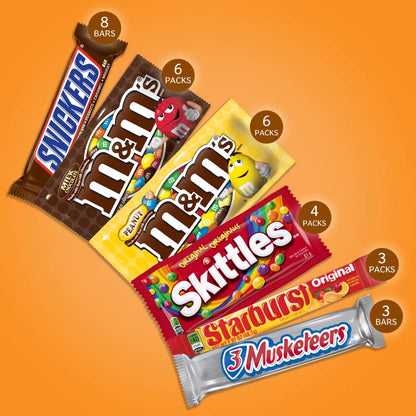 Mars M&M'S, SNICKERS, 3 MUSKETEERS, SKITTLES & STARBURST Variety Pack Full Size Bulk Candy Assortment, 56.11 oz, 30 Count - Fresh Hearth