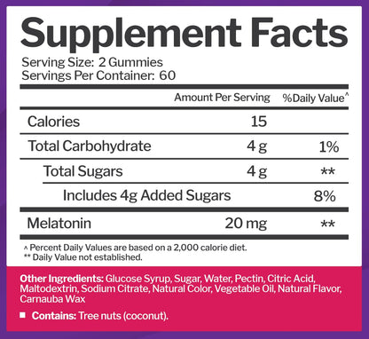 Melatonin 20mg Gummies for Adults (120 Count) - Maximum Strength Sleep Aid with 10mg of Melatonin Per Gummy - Gluten - Free, Non - GMO, Vegetarian, Great Tasting Mixed Berry Flavor - 60 Servings - Fresh Hearth