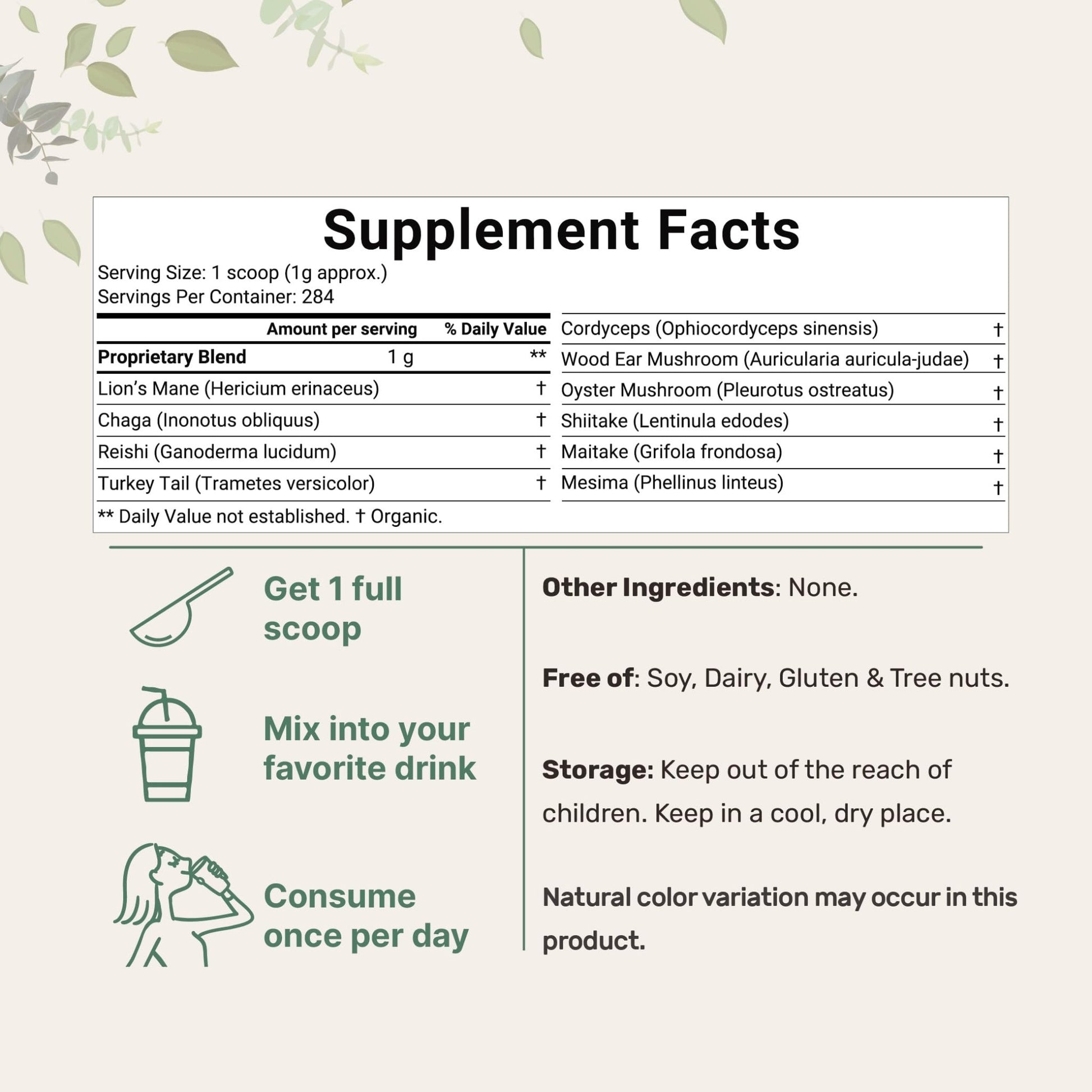 Micro Ingredients Organic Mega Mushroom Powder,10 Ounce (284 Days Supply) | 10 in 1 Complex Formula for Immune System Booster | Chaga, Lions Mane, Cordyceps, Reishi & More | Filler Free, Vegan - Fresh Hearth