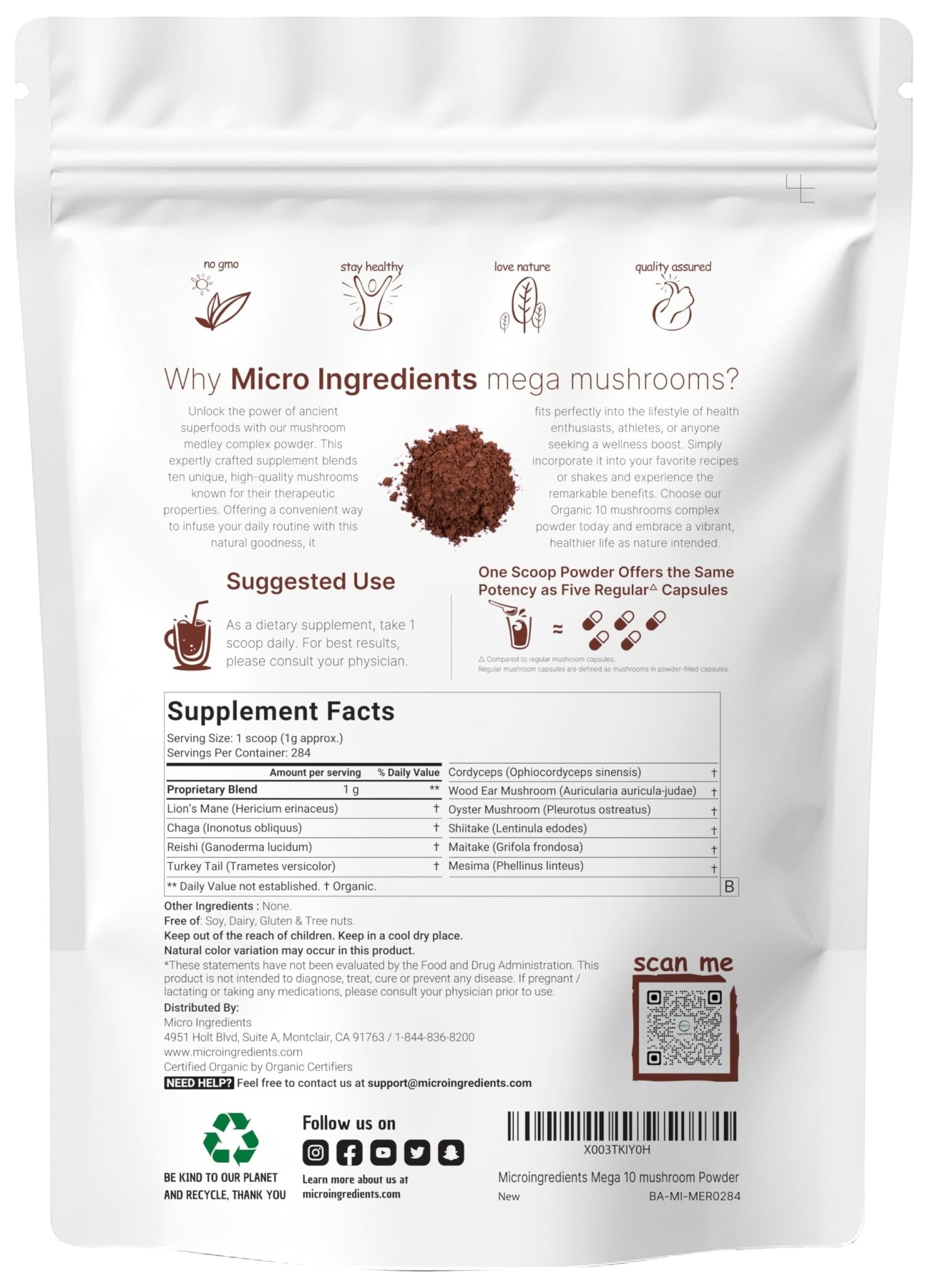 Micro Ingredients Organic Mega Mushroom Powder,10 Ounce (284 Days Supply) | 10 in 1 Complex Formula for Immune System Booster | Chaga, Lions Mane, Cordyceps, Reishi & More | Filler Free, Vegan - Fresh Hearth