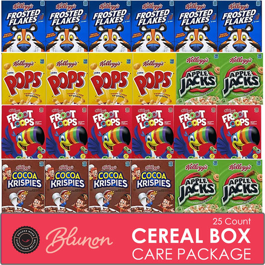Mini Cereal Boxes Variety Pack - Single Serve Breakfast Cereal Assortment - Care Package Gift Box (25 Count) - Fresh Hearth