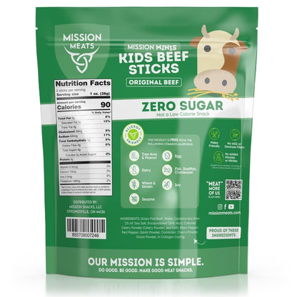 Mission Meats Kids Beef Sticks – 100% Grass Fed & Pasture Raised, Healthy Snacks for Kids and Toddlers, Gluten & Nut Free, Non - GMO, 0.5oz, 24 Count (Pack of 1) - Fresh Hearth