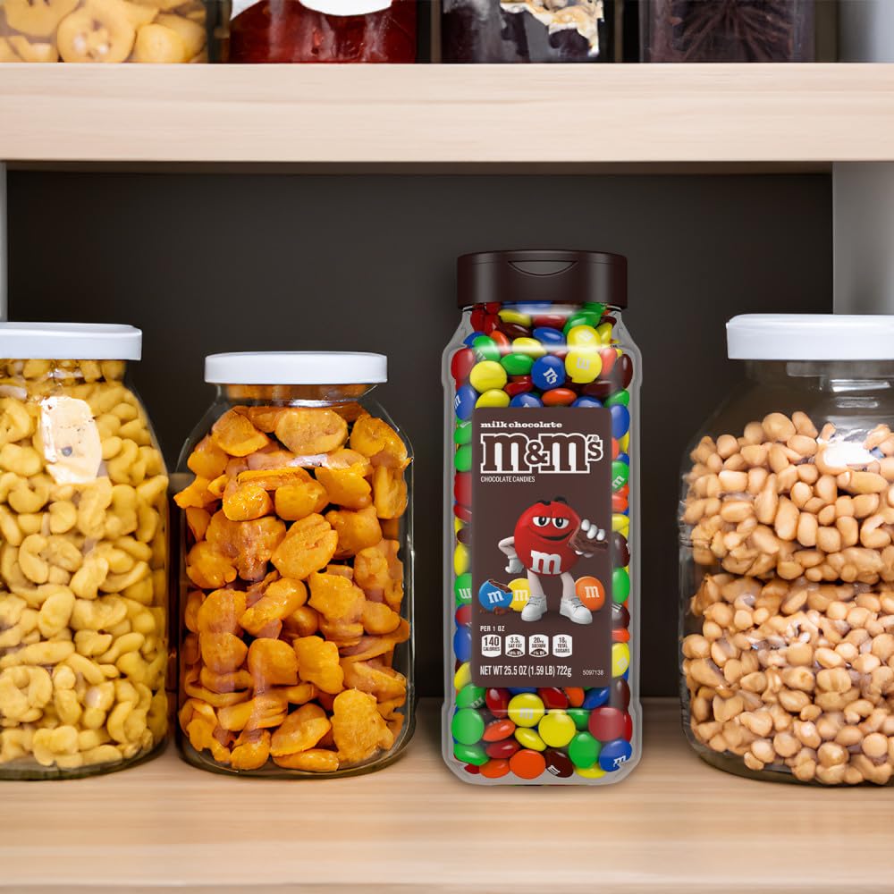 M&M's Milk Chocolate Bulk Candy in Resealable and Recyclable Jars, Party Size Assorted Chocolate Candies, Movie Night Snacks, Candy Buffet, 25.5 Oz Each (Pack of 2) - Fresh Hearth