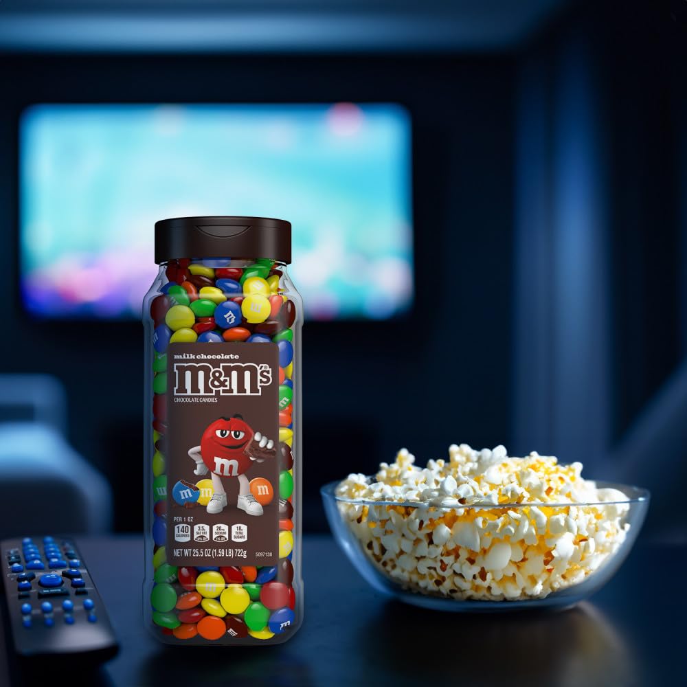 M&M's Milk Chocolate Bulk Candy in Resealable and Recyclable Jars, Party Size Assorted Chocolate Candies, Movie Night Snacks, Candy Buffet, 25.5 Oz Each (Pack of 2) - Fresh Hearth