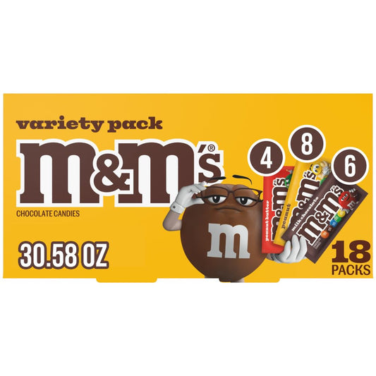 M&M'S Milk Chocolate Candy, Halloween Variety Pack, Full Size, Pack of 18, Bulk Candy Chocolate Individually Wrapped - Fresh Hearth