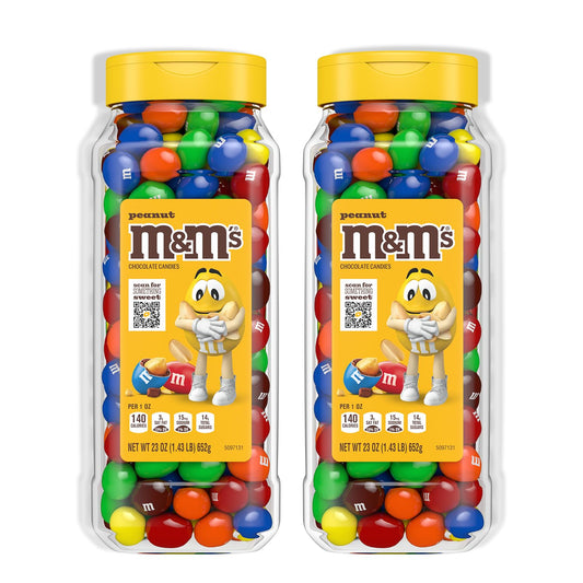 M&M’S Peanut Candy Jars, Assorted Chocolate Candies, Party Size Bulk, Movie Night Treats, Bulk Chocolate Candy, Buffet Chocolates, Resealable and Recyclable, 23 Oz Each, Pack of 2 - Fresh Hearth