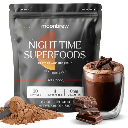 MoonBrew Nighttime Magnesium Hot Cocoa, Natural Sleep Aid Drink Mix for Adults - Calming Melatonin - Free Sleep Support - Sleepy Hot Chocolate Powder with L - Theanine, Chamomile & Zinc Glycinate - Fresh Hearth