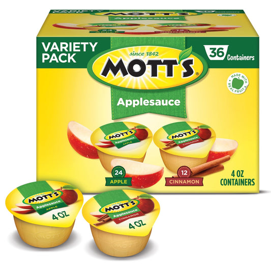 Mott's Apple & Cinnamon Variety Pack Applesauce, 4 oz cups, 36 count, No Artificial Flavors, Good Source Of Vitamin C, Nutritious Option For The Whole Family - Fresh Hearth