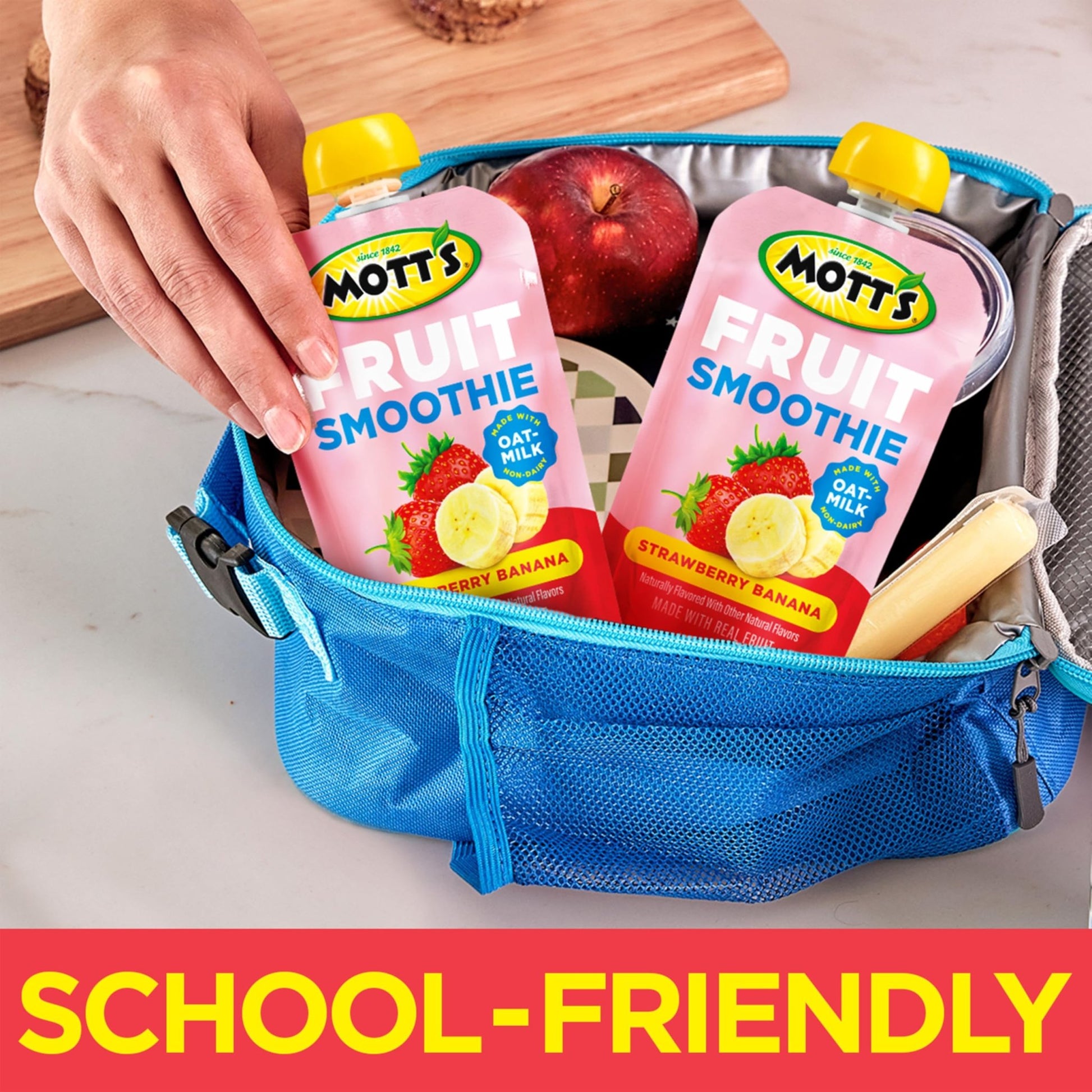 Mott’s Fruit Smoothies Strawberry Banana, 4.2 oz clear pouches, 8 Pack, Non - dairy, Made With Oatmilk, Made With Real Fruit, Good Source of Calcium, On - the - Go - Fresh Hearth