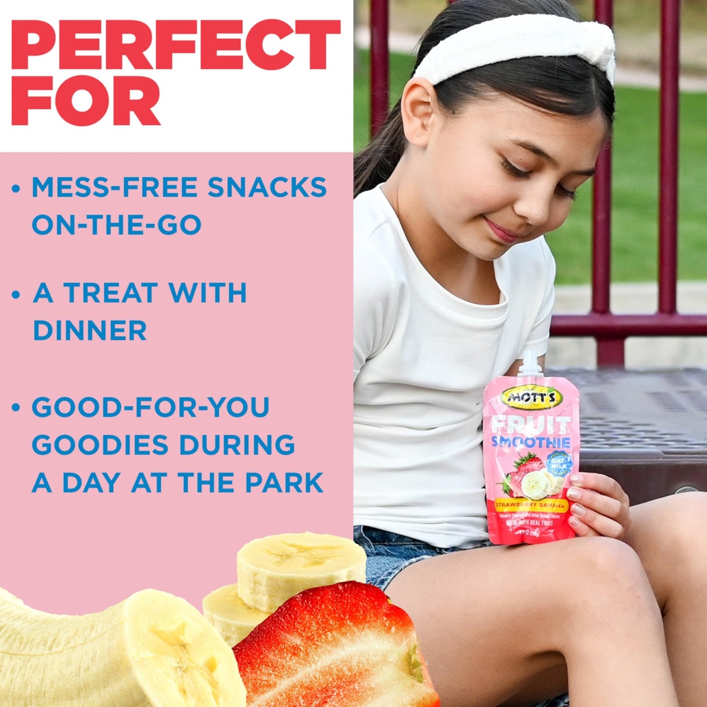Mott’s Fruit Smoothies Strawberry Banana, 4.2 oz clear pouches, 8 Pack, Non - dairy, Made With Oatmilk, Made With Real Fruit, Good Source of Calcium, On - the - Go - Fresh Hearth