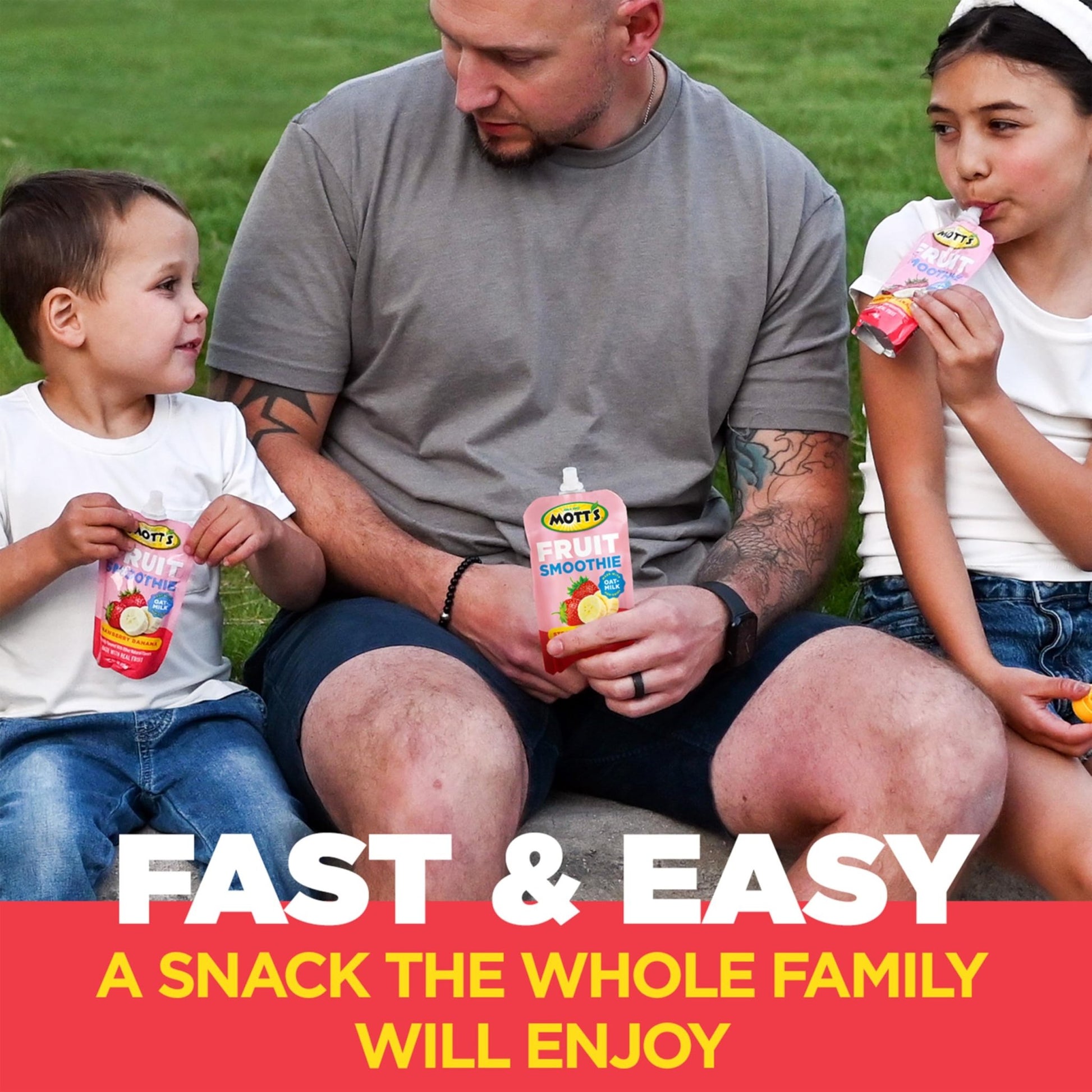 Mott’s Fruit Smoothies Strawberry Banana, 4.2 oz clear pouches, 8 Pack, Non - dairy, Made With Oatmilk, Made With Real Fruit, Good Source of Calcium, On - the - Go - Fresh Hearth
