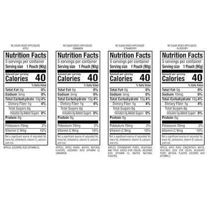 Mott's No Sugar Added Applesauce Variety Pack, 4 Flavors – Apple, Strawberry, Cinnamon & Blueberry, Made from Real Fruit, No Artificial Flavors, 3.2 Clear Pouches, 20 Pack - Fresh Hearth