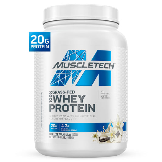 Muscletech Grass - Fed Whey Protein Powder (Deluxe Vanilla, 1.8LB) - Whey Protein Smoothie & Milk Shake Mix Supports Muscle Gain & Recovery - 20g of Whey Protein for Women & Men - Non - GMO & Gluten - Free - Fresh Hearth
