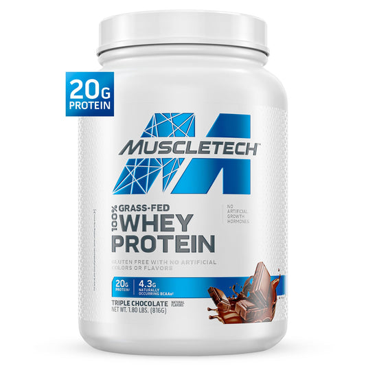 Muscletech Grass - Fed Whey Protein Powder (Triple Chocolate, 1.8LB) - Whey Protein Smoothie & Milk Shake Mix Supports Muscle Gain & Recovery - 20g of Whey Protein for Women & Men - Non - GMO, Gluten - Free - Fresh Hearth