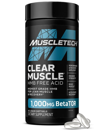 Muscletech HMB Supplements 1000mg, Clear Muscle (42 Liquid Softgels) - Highest Grade HMB for Lean Muscle & Recovery - HMB Free Acid Muscle Supplement - Help Decrease Muscle Breakdown - Fresh Hearth