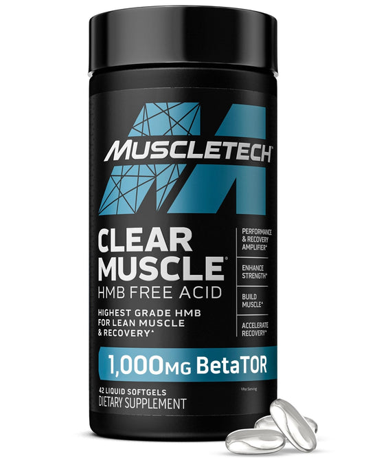 Muscletech HMB Supplements 1000mg, Clear Muscle (42 Liquid Softgels) - Highest Grade HMB for Lean Muscle & Recovery - HMB Free Acid Muscle Supplement - Help Decrease Muscle Breakdown - Fresh Hearth