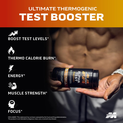 MuscleTech Thermogenic Testosterone Booster for Men, AlphaTest Thermo - T - Boost Mens Supplement with Tribulus Terrestris - Male Gym Workout Supplements for Muscle Growth, Stamina & Energy - 90 Pills - Fresh Hearth