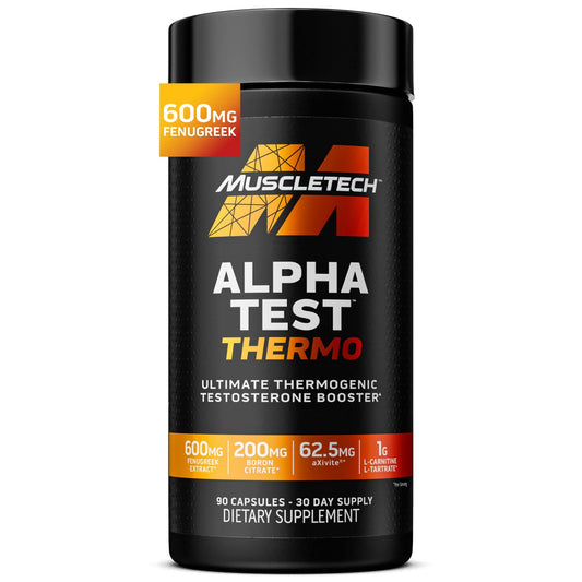 MuscleTech Thermogenic Testosterone Booster for Men, AlphaTest Thermo - T - Boost Mens Supplement with Tribulus Terrestris - Male Gym Workout Supplements for Muscle Growth, Stamina & Energy - 90 Pills - Fresh Hearth