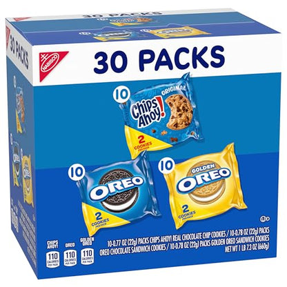 Nabisco Sweet Treats Cookie Variety Pack OREO, OREO Golden & CHIPS AHOY!, 30 Snack Packs (2 Cookies Per Pack) - Fresh Hearth