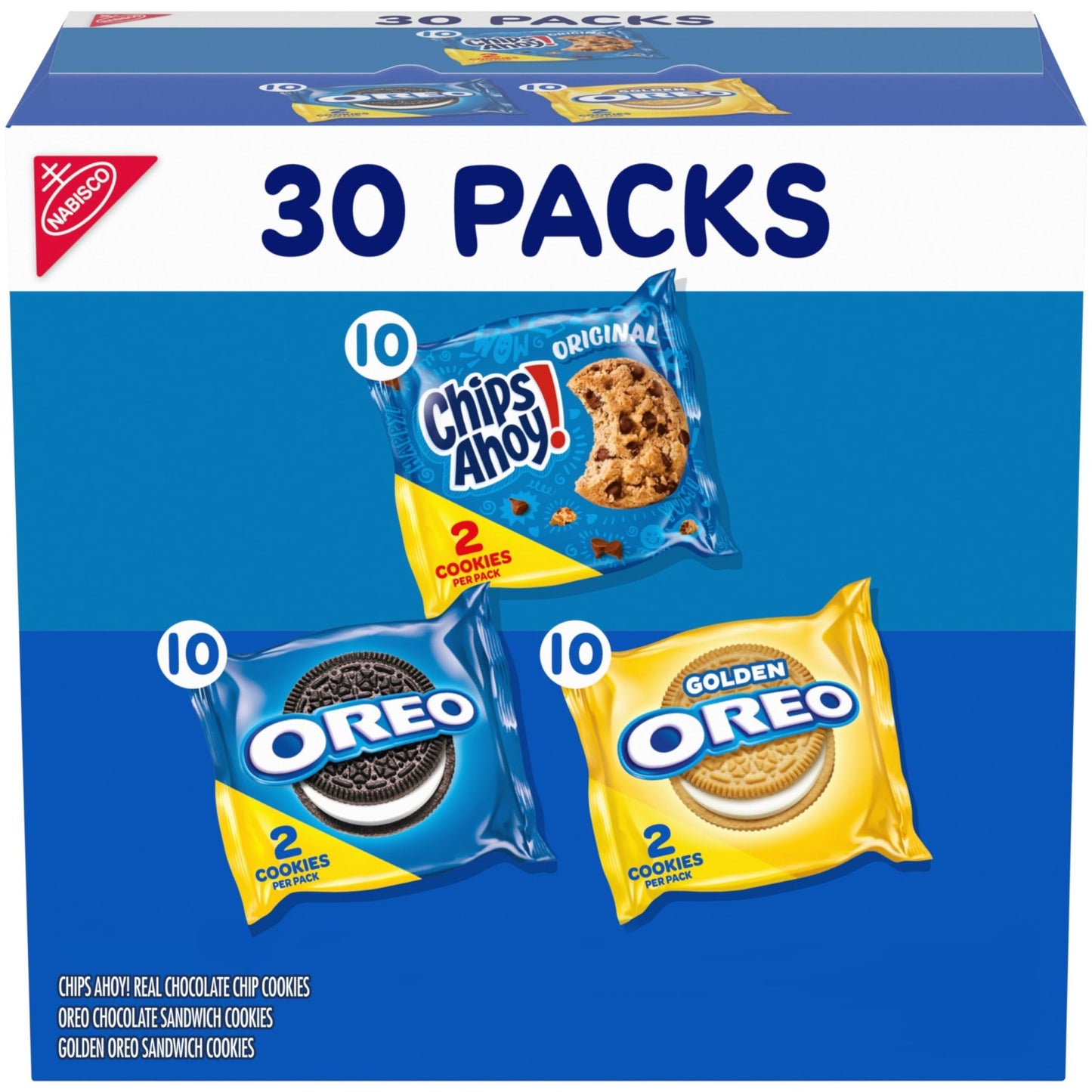 Nabisco Sweet Treats Cookie Variety Pack OREO, OREO Golden & CHIPS AHOY!, 30 Snack Packs (2 Cookies Per Pack) - Fresh Hearth