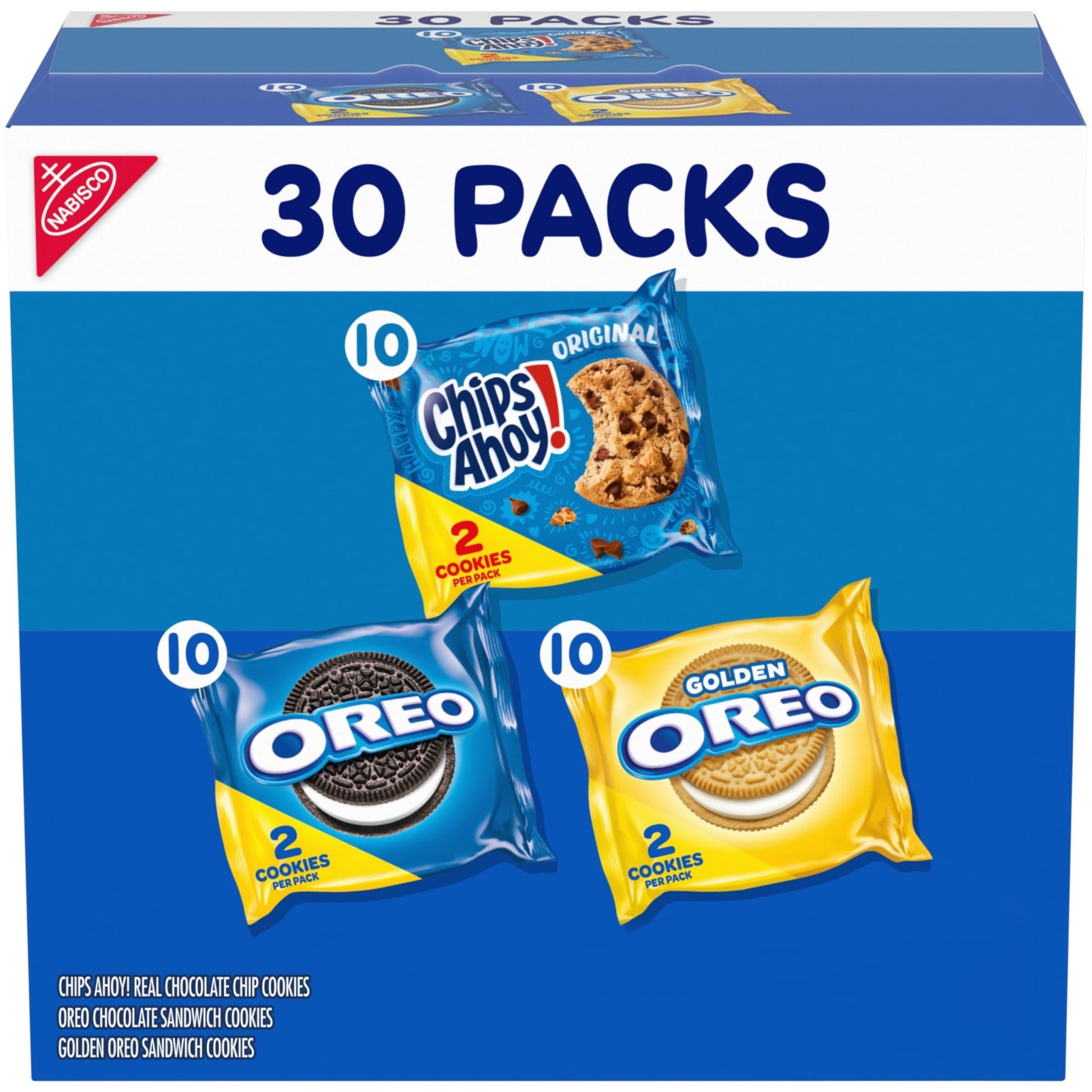 Nabisco Sweet Treats Cookie Variety Pack OREO, OREO Golden & CHIPS AHOY!, 30 Snack Packs (2 Cookies Per Pack) - Fresh Hearth