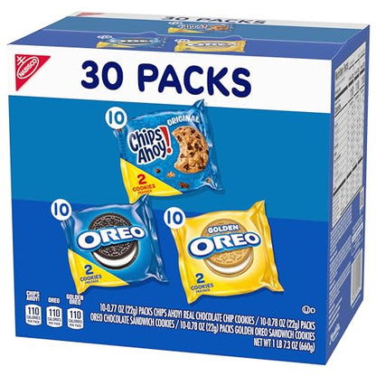 Nabisco Sweet Treats Cookie Variety Pack OREO, OREO Golden & CHIPS AHOY!, 30 Snack Packs (2 Cookies Per Pack) - Fresh Hearth