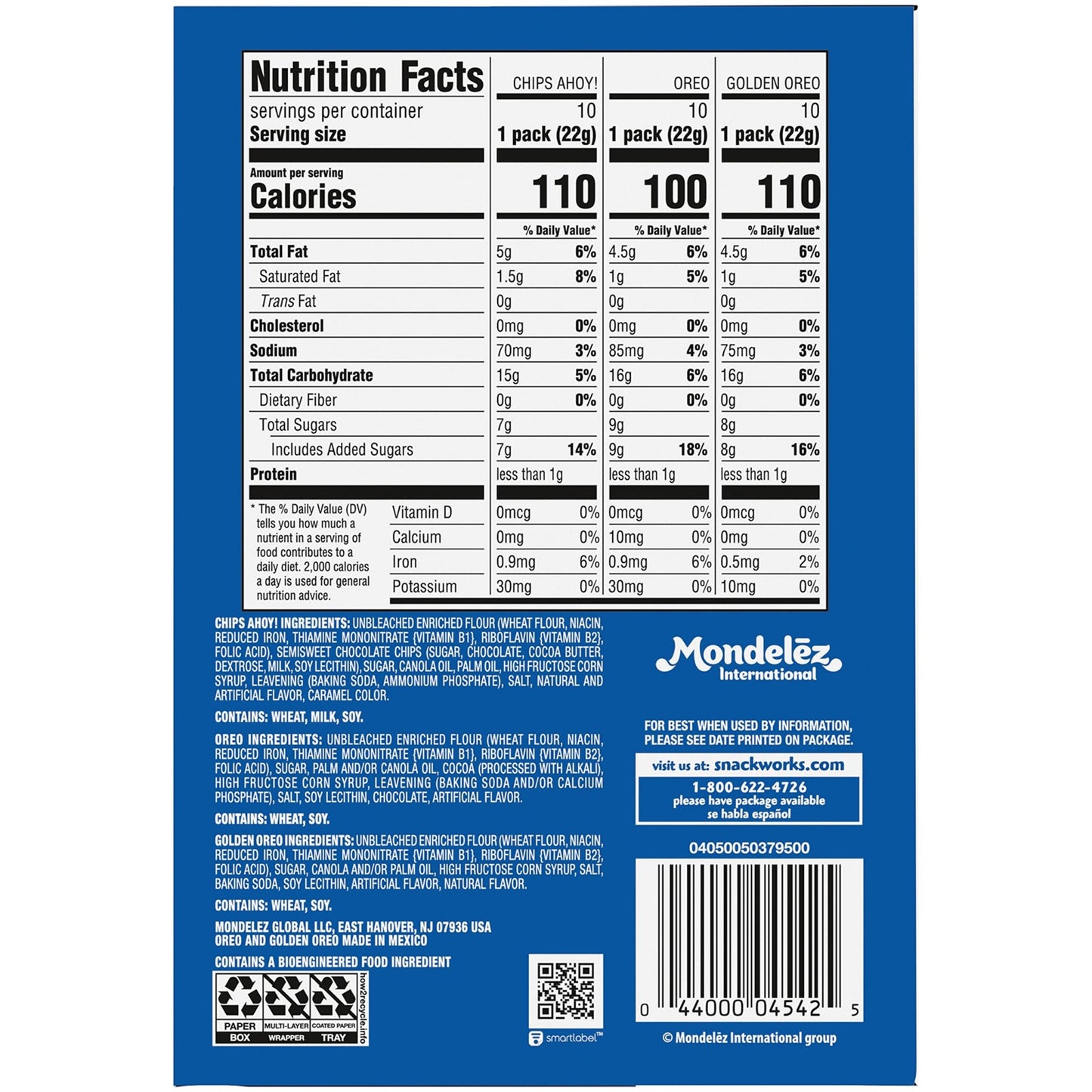 Nabisco Sweet Treats Cookie Variety Pack OREO, OREO Golden & CHIPS AHOY!, 30 Snack Packs (2 Cookies Per Pack) - Fresh Hearth