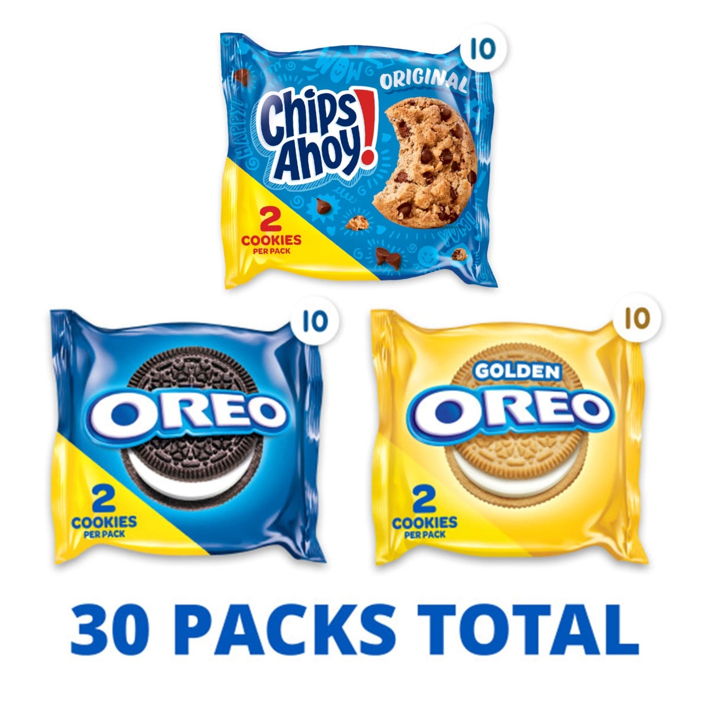Nabisco Sweet Treats Cookie Variety Pack OREO, OREO Golden & CHIPS AHOY!, 30 Snack Packs (2 Cookies Per Pack) - Fresh Hearth