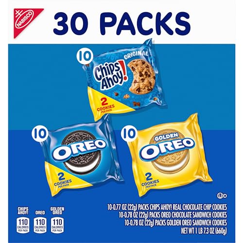 Nabisco Sweet Treats Cookie Variety Pack OREO, OREO Golden & CHIPS AHOY!, 30 Snack Packs (2 Cookies Per Pack) - Fresh Hearth
