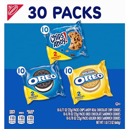 Nabisco Sweet Treats Cookie Variety Pack OREO, OREO Golden & CHIPS AHOY!, 30 Snack Packs (2 Cookies Per Pack) - Fresh Hearth