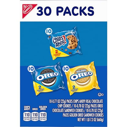 Nabisco Sweet Treats Cookie Variety Pack OREO, OREO Golden & CHIPS AHOY!, 30 Snack Packs (2 Cookies Per Pack) - Fresh Hearth