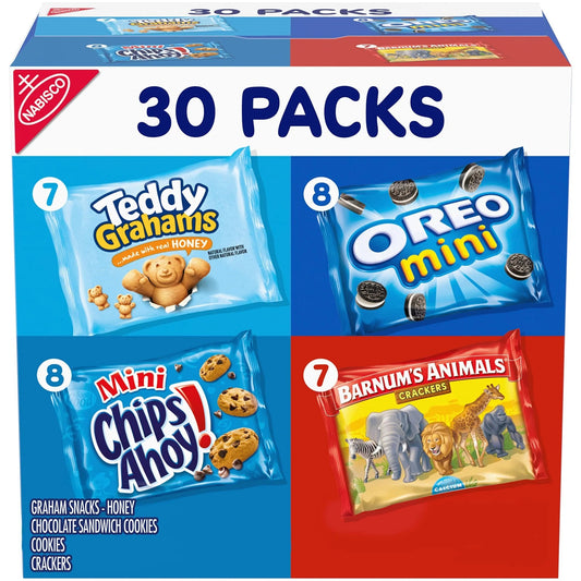 Nabisco Team Favorites Variety Pack, OREO Mini, CHIPS AHOY! Mini, Teddy Grahams Honey & Barnum's Animal Crackers, 30 Snack Packs - Fresh Hearth