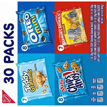 Nabisco Team Favorites Variety Pack, OREO Mini, CHIPS AHOY! Mini, Teddy Grahams Honey & Barnum's Animal Crackers, 30 Snack Packs - Fresh Hearth