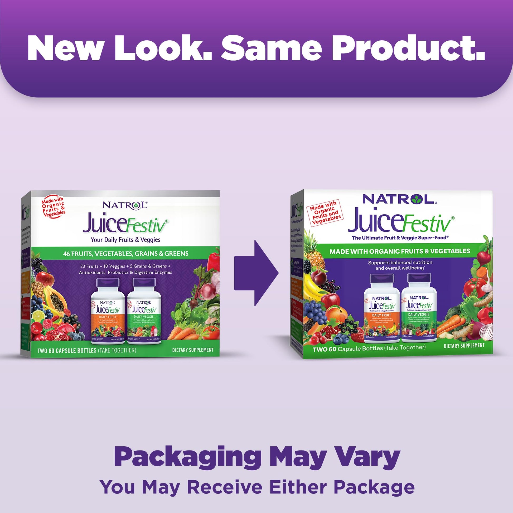 Natrol JuiceFestiv, The Ultimate Fruit and Veggie Super - Food to Support Balanced Nutrition and Overall Well - Being, Plus Antioxidants for Cellular Health, 60 Capsules (2 - Count), Up to a 30 Day Supply - Fresh Hearth