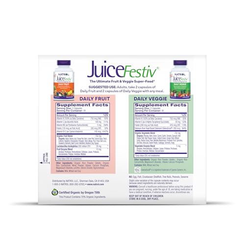 Natrol JuiceFestiv, The Ultimate Fruit and Veggie Super - Food to Support Balanced Nutrition and Overall Well - Being, Plus Antioxidants for Cellular Health, 60 Capsules (2 - Count), Up to a 30 Day Supply - Fresh Hearth