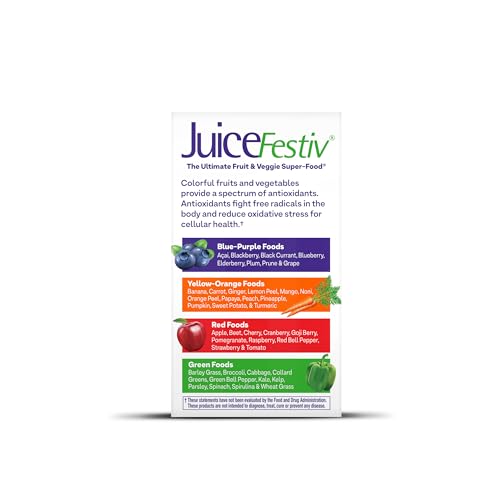 Natrol JuiceFestiv, The Ultimate Fruit and Veggie Super - Food to Support Balanced Nutrition and Overall Well - Being, Plus Antioxidants for Cellular Health, 60 Capsules (2 - Count), Up to a 30 Day Supply - Fresh Hearth