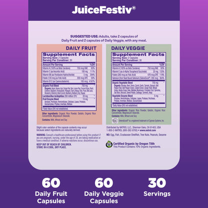 Natrol JuiceFestiv, The Ultimate Fruit and Veggie Super - Food to Support Balanced Nutrition and Overall Well - Being, Plus Antioxidants for Cellular Health, 60 Capsules (2 - Count), Up to a 30 Day Supply - Fresh Hearth