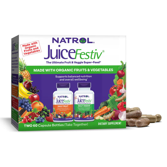 Natrol JuiceFestiv, The Ultimate Fruit and Veggie Super - Food to Support Balanced Nutrition and Overall Well - Being, Plus Antioxidants for Cellular Health, 60 Capsules (2 - Count), Up to a 30 Day Supply - Fresh Hearth