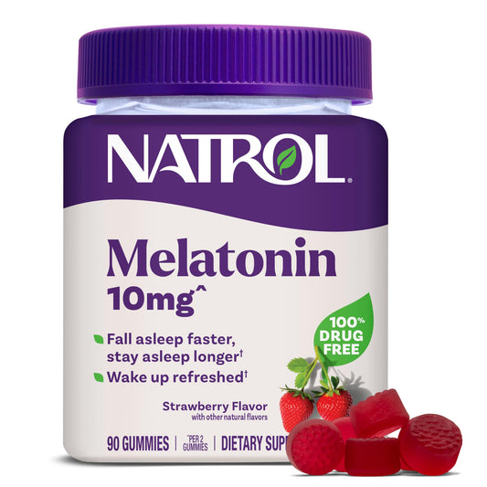 Natrol Melatonin Gummies, Sleep Support, 90 Strawberry - Flavored Adult Melatonin Gummies, 10 mg Sleep Aids for Adults - Fresh Hearth