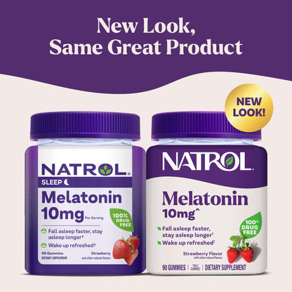 Natrol Melatonin Gummies, Sleep Support, 90 Strawberry - Flavored Adult Melatonin Gummies, 10 mg Sleep Aids for Adults - Fresh Hearth