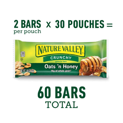Nature Valley Crunchy Oats 'n Honey Granola Bars, 60 Bars, 44.7 OZ (30 Pouches) - Fresh Hearth