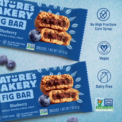 Nature's Bakery Whole Wheat Fig Bars, Blueberry, Real Fruit, Vegan, Non - GMO, Snack bar, Twin packs - 12 count - Fresh Hearth
