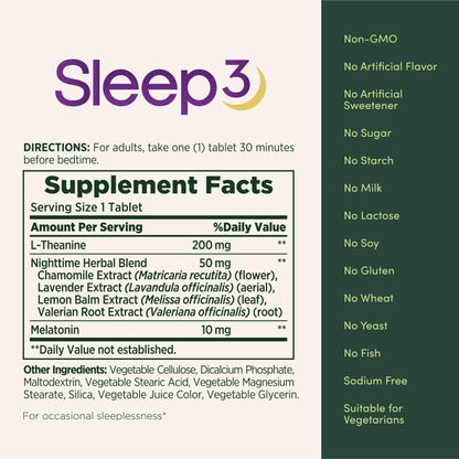 Nature’s Bounty Sleep3 Melatonin 10mg, Maximum Strength 100% Drug Free Sleep Aid, Dietary Supplement, L - Theanine & Nighttime Herbal Blend Time Release Technology, 60 Tri - Layered Tablets - Fresh Hearth