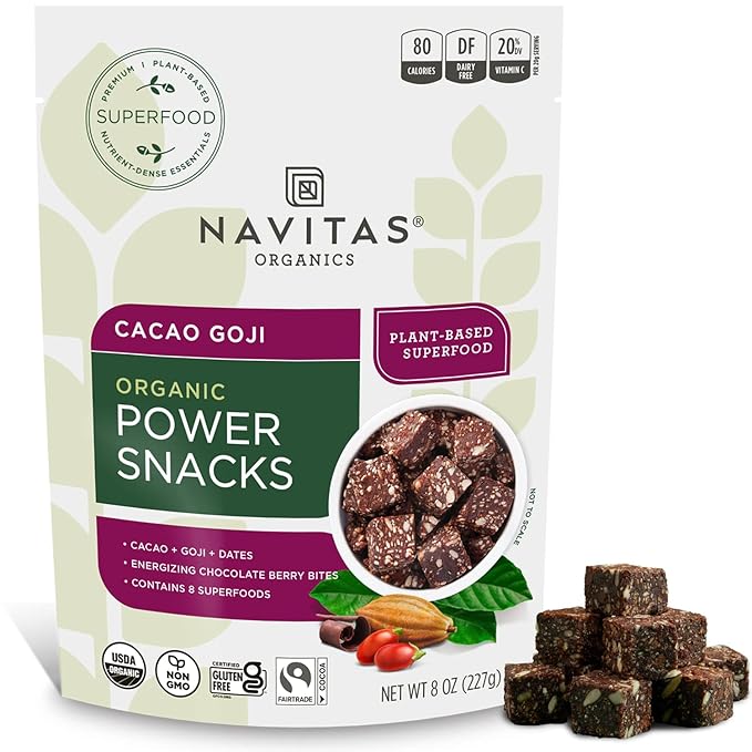 Navitas Organics Superfood Power Snacks, Cacao Goji, 8 oz. Bag, 11 Servings — Organic, Non - GMO, Gluten - Free - Fresh Hearth
