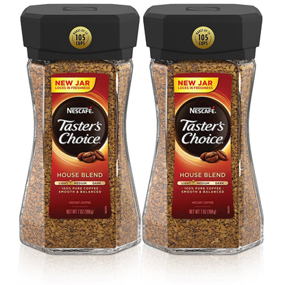 NESCAFÉ Taster's Choice Instant Coffee, Light Medium Roast, House Blend, 2 Jars (7 Oz Each) - Fresh Hearth