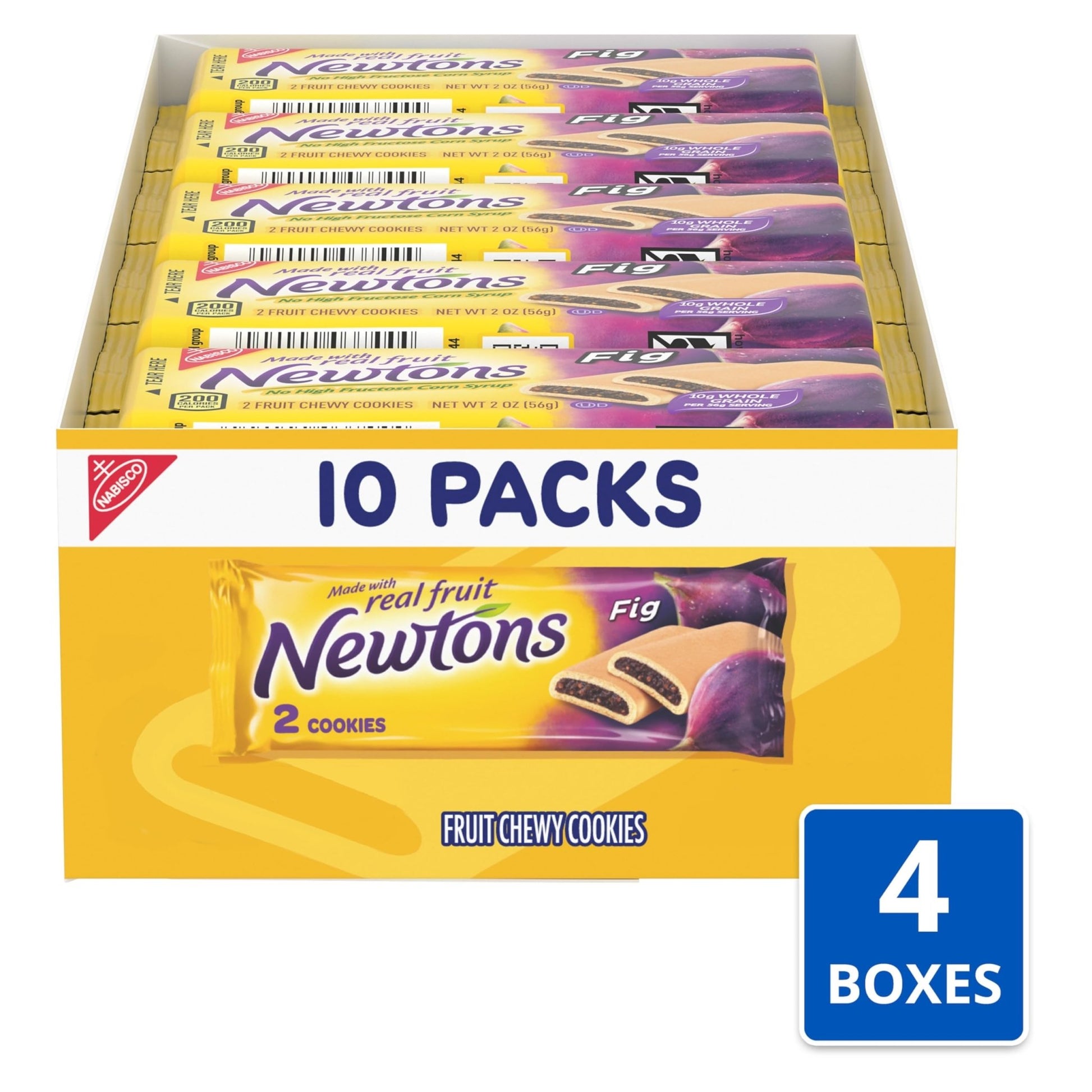 Newtons Fig Bars, Soft Fruit Chewy Cookies, 40 Snack Packs (2 Cookies Per Pack, 4 Boxes) - Fresh Hearth