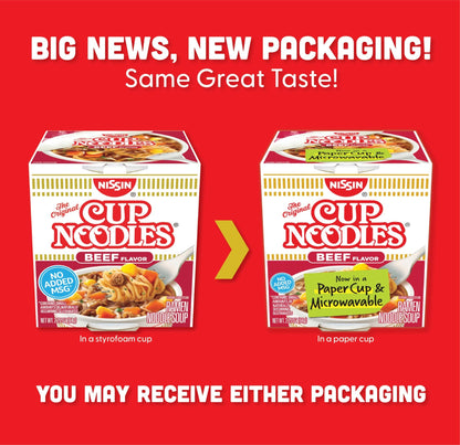 Nissin Cup Noodles Soup, Beef Flavor, Microwaveable Paper Cups, Instant Ramen, 2.25 Ounce (Pack of 12) - Fresh Hearth