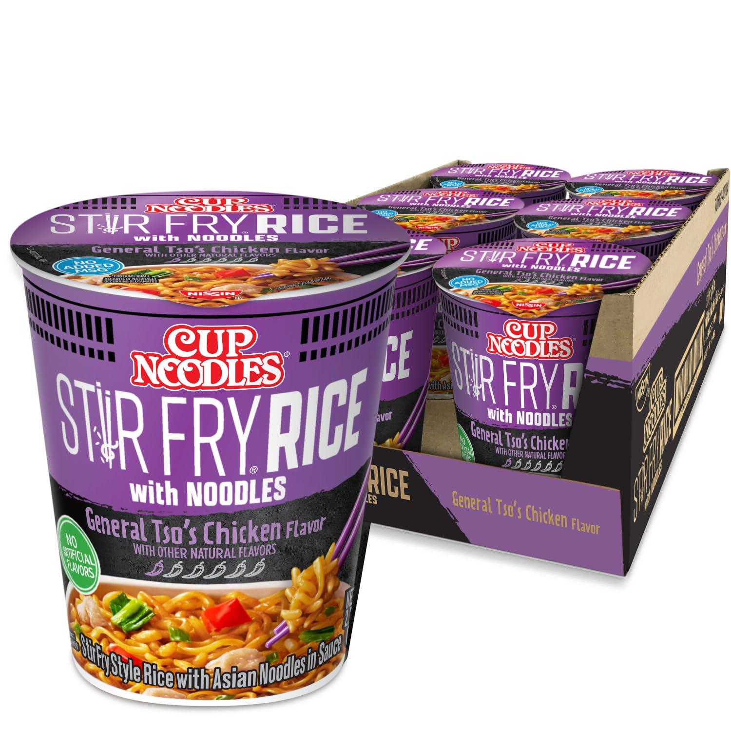 Nissin Cup Noodles Stir Fry Rice with Noodles, General Tso's Chicken, 2.68 Ounce (Pack of 6) - Fresh Hearth
