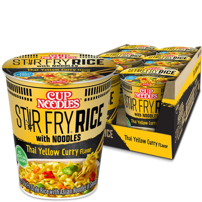 Nissin Cup Noodles Stir Fry Rice with Noodles, Thai Yellow Curry, 2.61 Ounce (Pack of 6) - Fresh Hearth