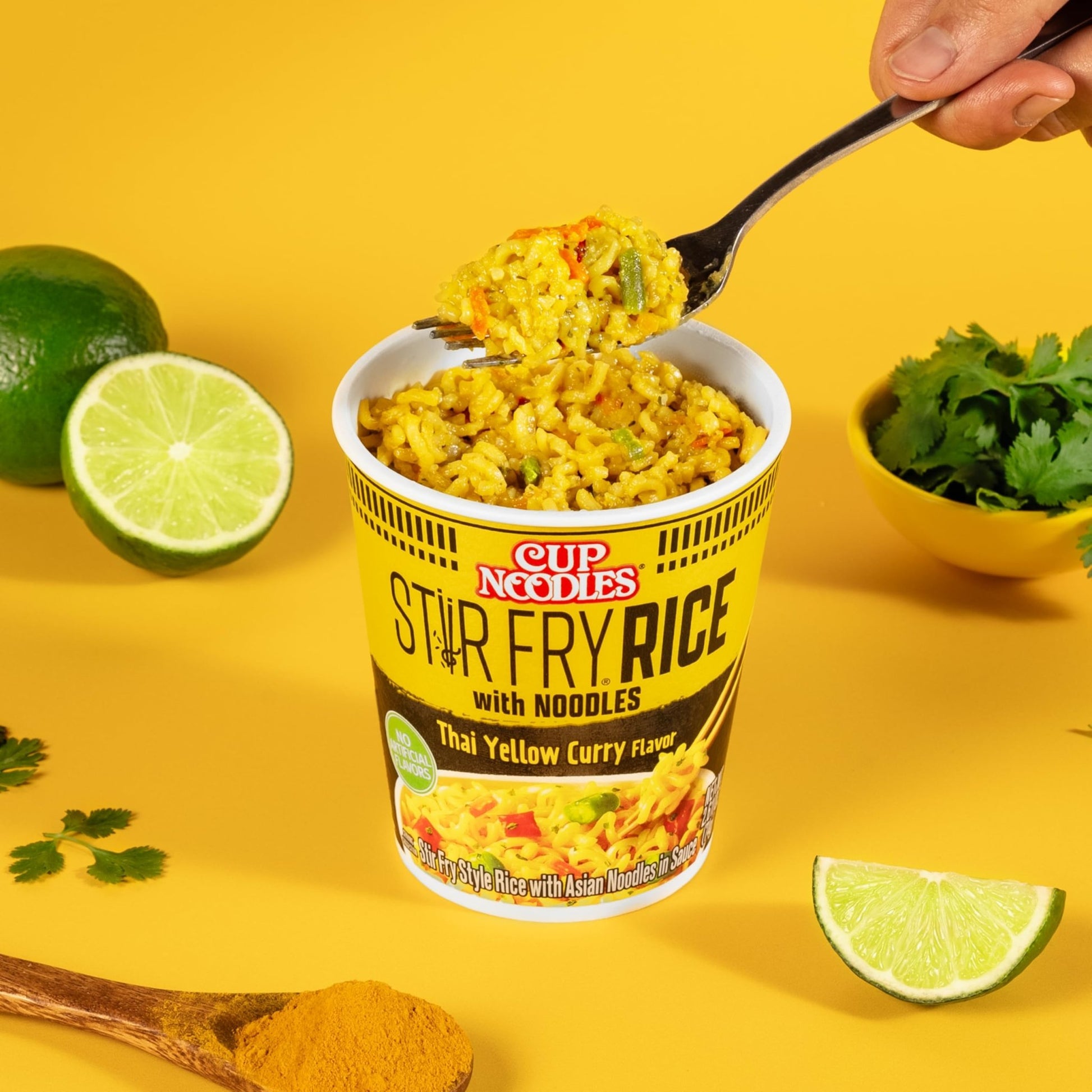 Nissin Cup Noodles Stir Fry Rice with Noodles, Thai Yellow Curry, 2.61 Ounce (Pack of 6) - Fresh Hearth